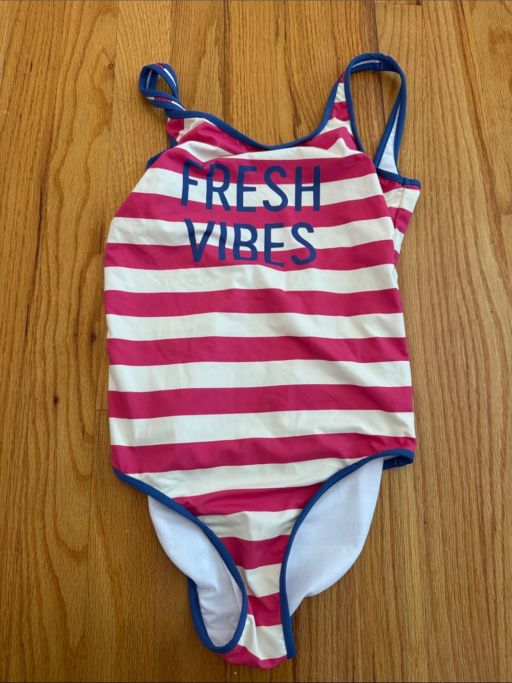 Zara Pink & White Striped One-Piece Swimsuit with Blue Trim